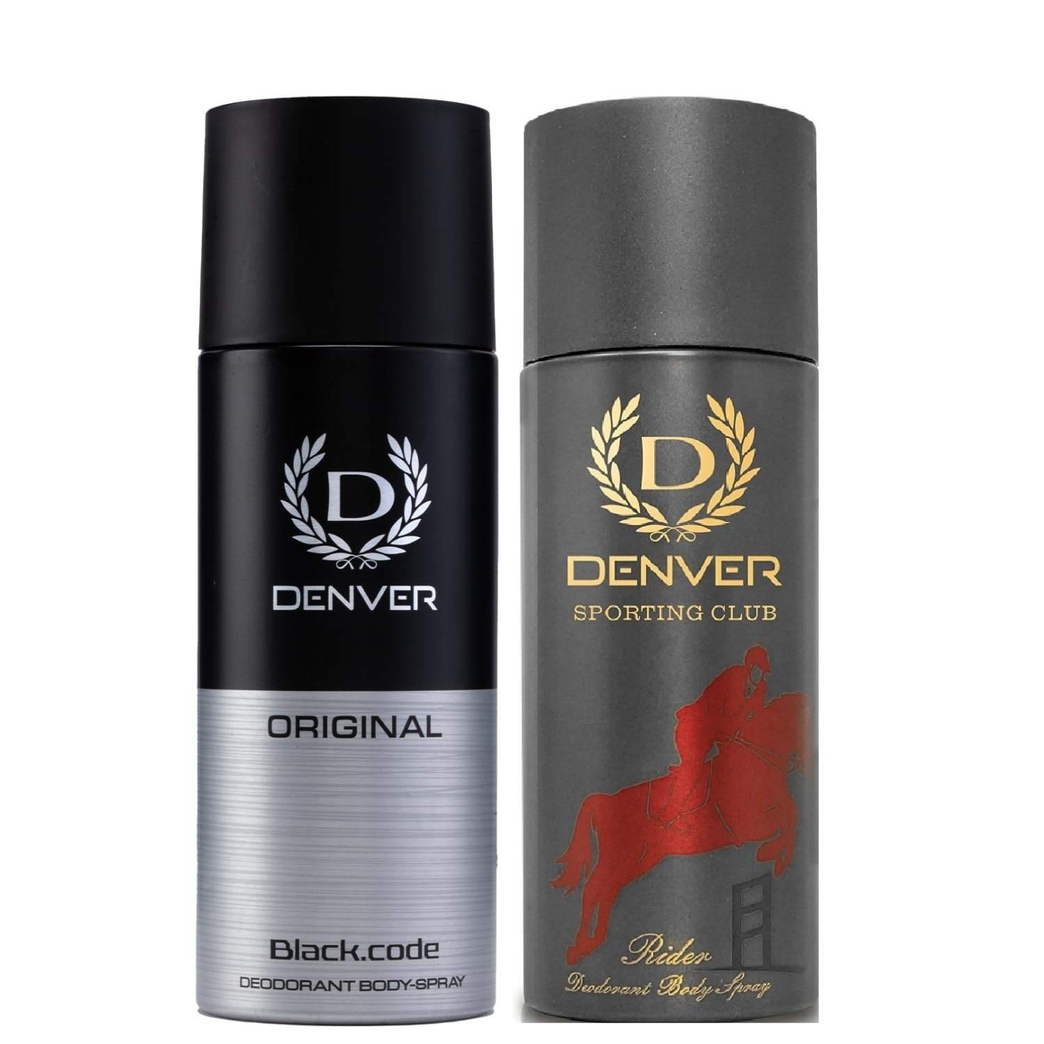 uk61JRPO4PnbL-1-1.jpg DENVER Black Code Original & Sporting Club Rider Deodorant - 200ML Each (Pack of 2) | Long Lasting Deo Body Spray - For Men - Fast UK Delivery - Image 1