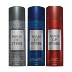 DENVER Man Of Steel Drill, Challenge & Pump Deodorant Body Spray - 200ML Each (Pack of 3) - Fast UK Delivery