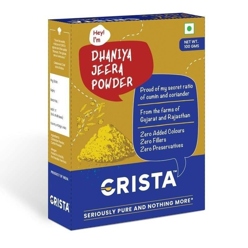 uk61KK0DuMtjL-1-1.jpg CRISTA Dhaniya Jeera Powder | Coriander & Cumin Mixed Spice Blend | Zero added Colours, Fillers, Additives & Preservatives | Farm Fresh | Aromatic | Green Colour | 100 gms - Image 1