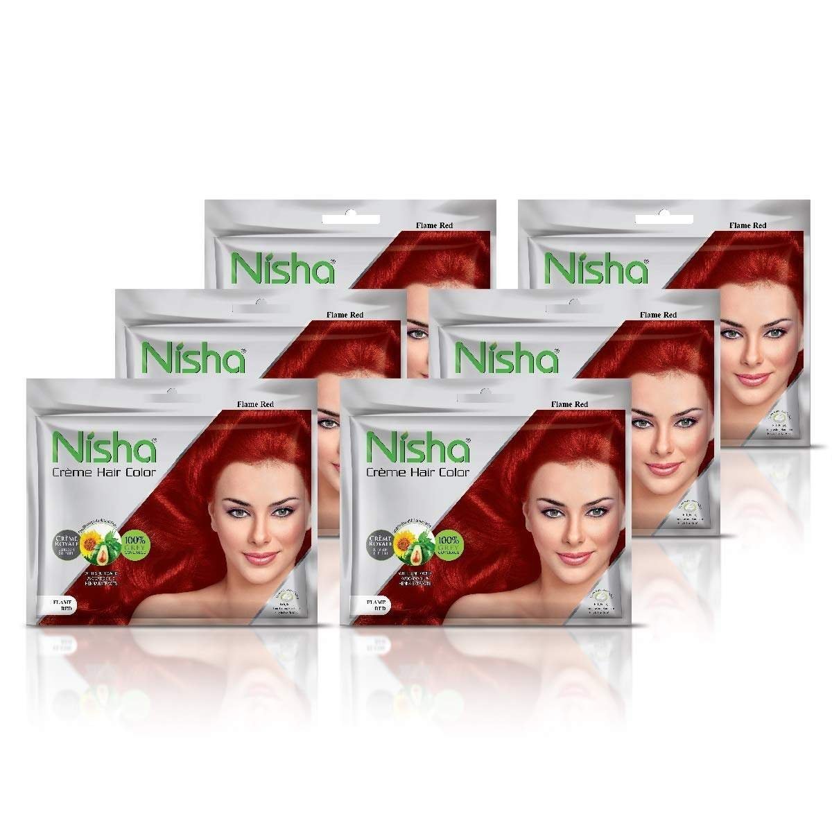 uk61KNXk7Ah2L-1.jpg Nisha Cream Hair Color Rich Bright Long Lasting Hair Colouring For Ultra Soft Deep Shine 100% Grey Coverage Conditioning With Natural Herbs Flame Red (Pack of 6) - Fast UK Delivery - Image 1