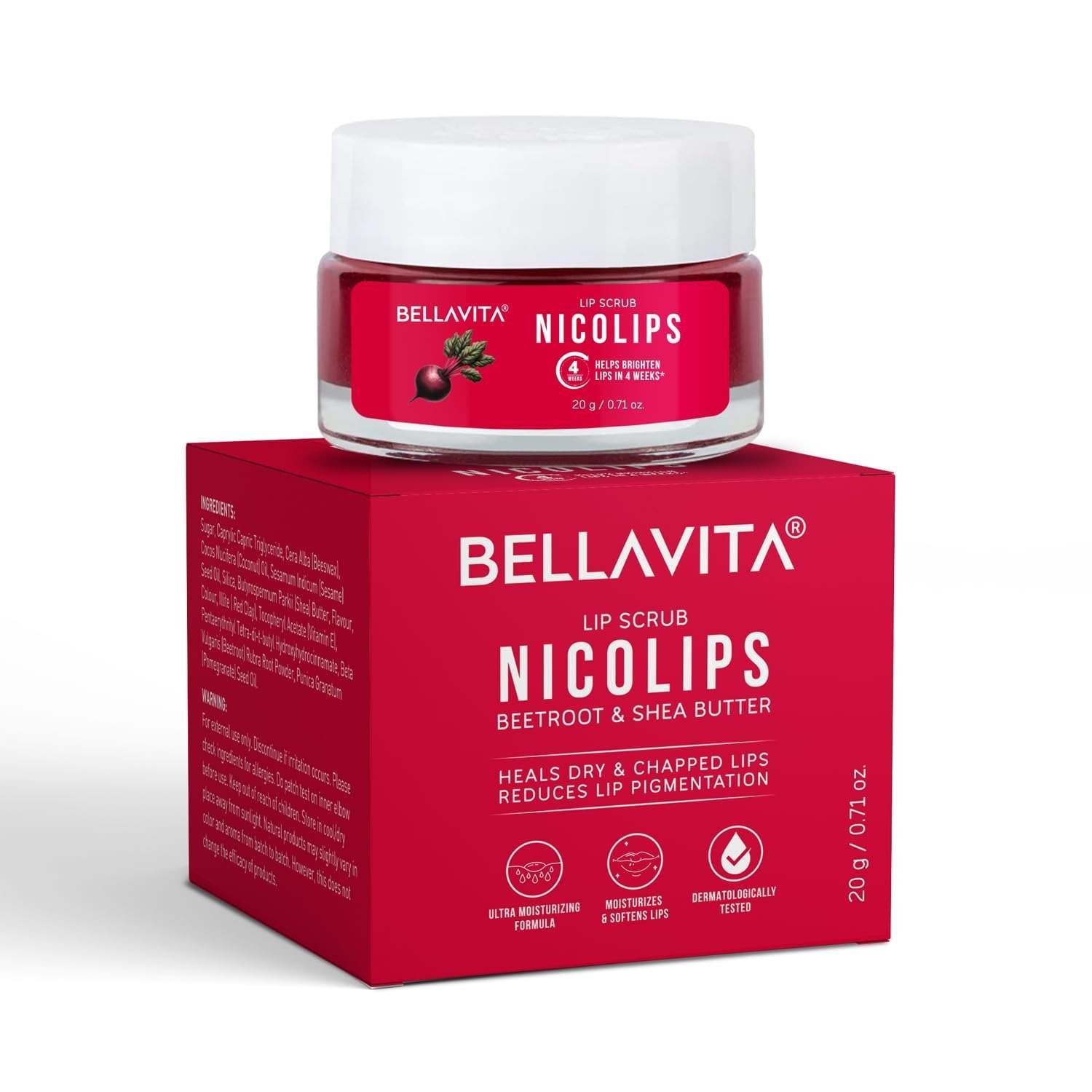 uk61LOBaFBd4L-1.jpg Bella Vita Organic NicoLips Lip Scrub Balm Brightening Dark Lips for Men and Women Dry Lips/Smoker/Chapped Lip & Lipstick Stains Removal Lipcare, 20 g - Fast UK Delivery - Image 1