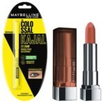 Maybelline New York Color Sensational Creamy Matte Lipstick, 657 Nude Nuance, 3.9g & Maybelline New York Colossal Kajal, Black, 0.35g - Fast UK Delivery