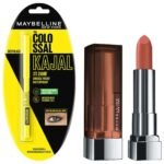 Maybelline New York Color Sensational Creamy Matte Lipstick, 657 Nude Nuance, 3.9g & Maybelline New York Colossal Kajal, Black, 0.35g - Fast UK Delivery