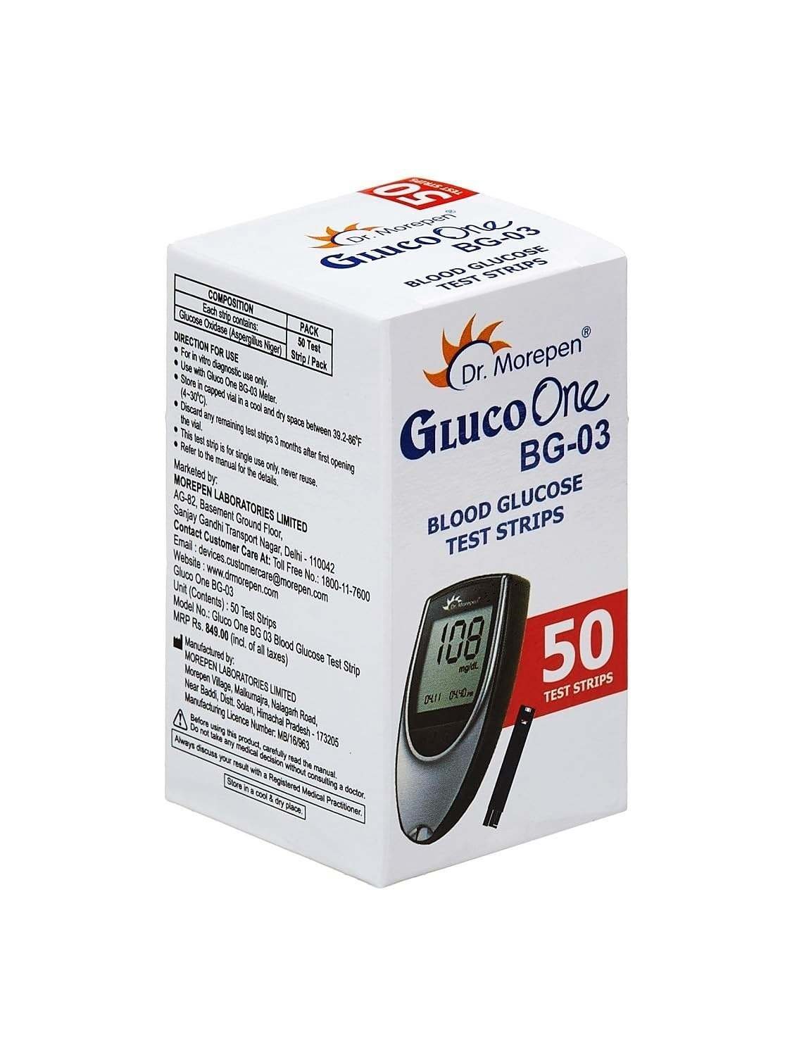 uk61M-dxFWsL-1.jpg Dr. Morepen BG-03 Blood Glucose Test Strips, 50 Strips (Black/White)(Only Strips, No Glucometer) - Fast UK Delivery - Image 1