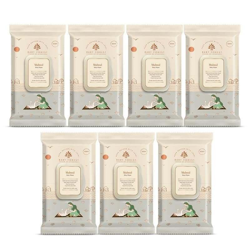 uk61MMciHZO4L-1-1.jpg Baby Forest Mulmul Baby Wipes, Ultra-soft, Water-based, 3X thicker and softer wipes 72 Wipes, Pack of 7 - Fast UK Delivery - Image 1