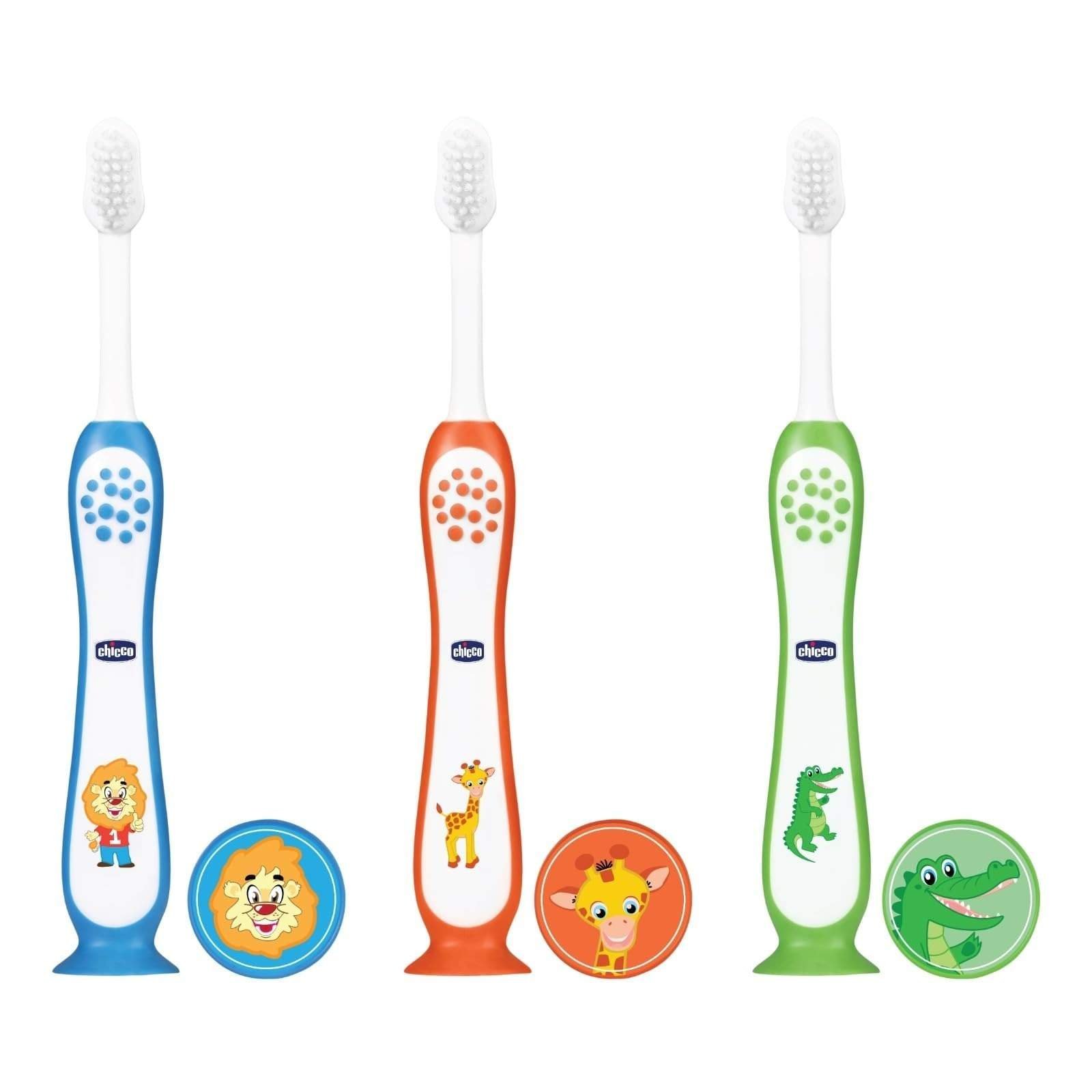 uk61MrzMQ7XIL-1.jpg Chicco Toothbrush 3Y-8Y 3 Pack- Blue, Orange & Green - Fast UK Delivery - Image 1