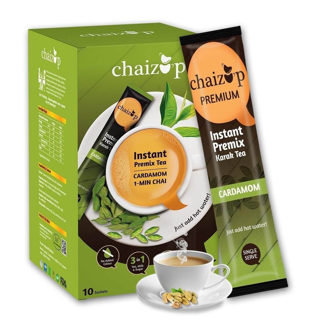 uk61Ndoo0uYdL-1-1.jpg Premium 1 Min Instant Cardamom Tea Premix - 10 Sachets | Cardamom Flavours | 10 Servings | 140g - Fast UK Delivery - Image 1