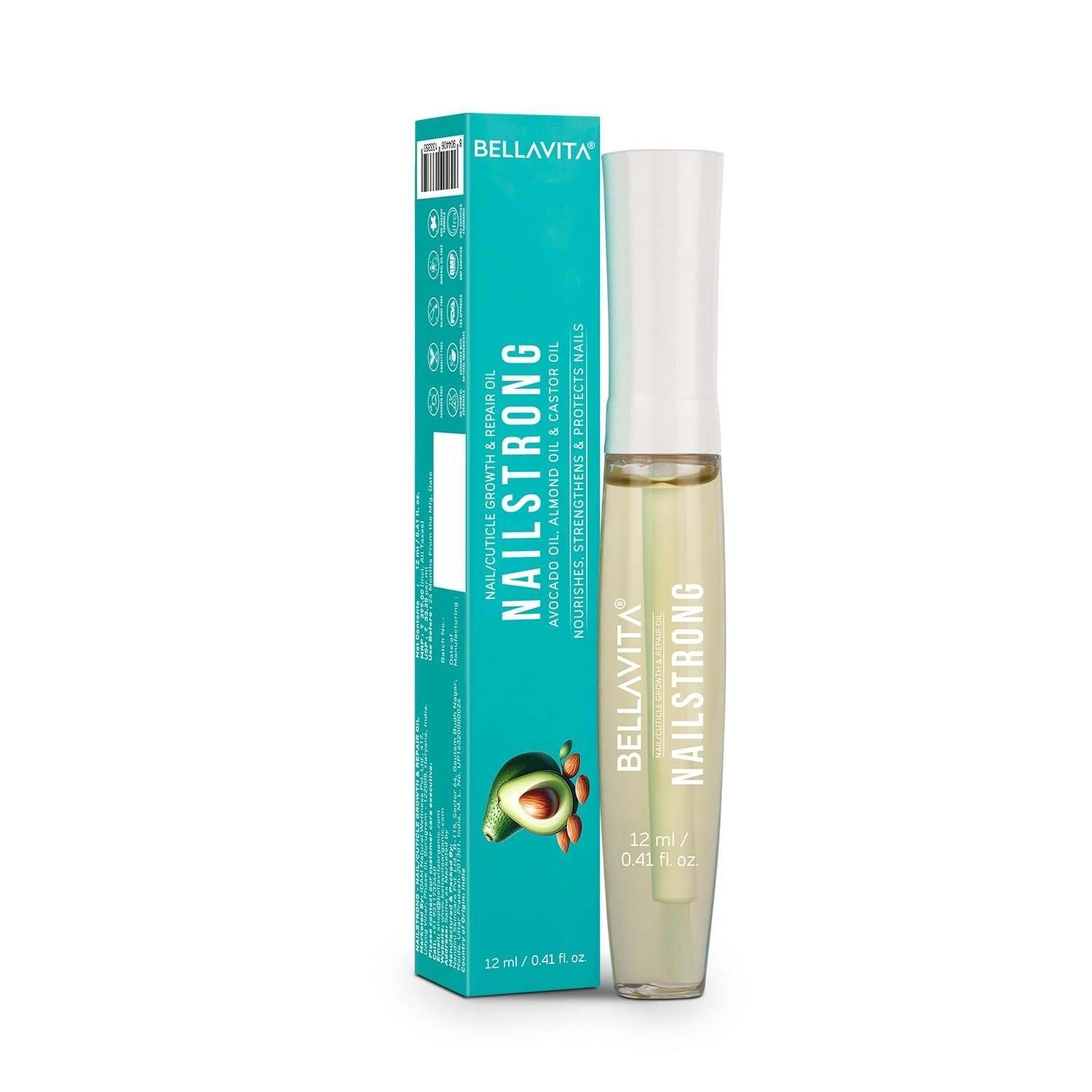 uk61NrphfR6IL-1.jpg Bella Vita Organic Nail Strong Oil for Cuticle Care, Nail Growth & Strength With Goodness of Almond Oil - Soft, Smooth, & Strong Lustrous Nails, 12 ml - Fast UK Delivery - Image 1