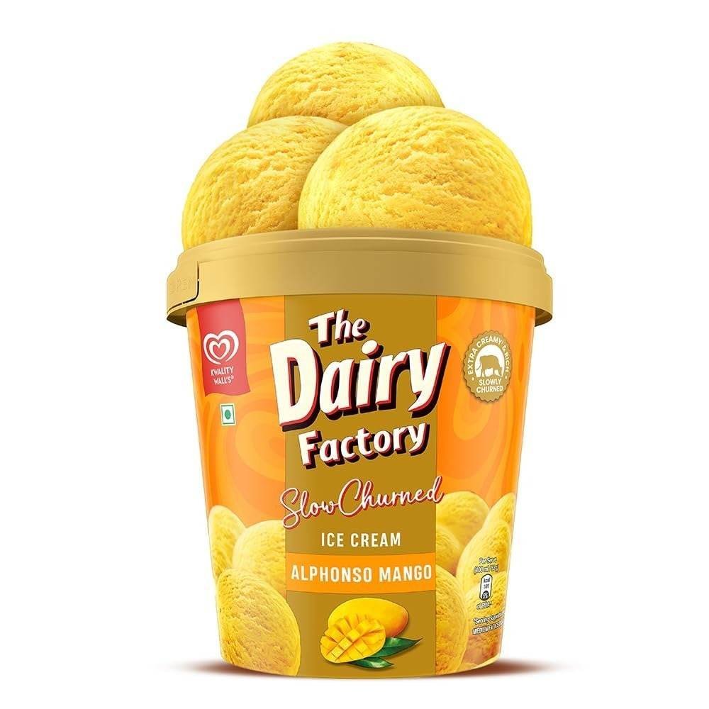 uk61OkrF6iUJL-1-1.jpg Kwality Wall's The Dairy Factory Alphonso Mango Icecream Tub, 700 ml - Fast UK Delivery - Image 1