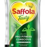 Saffola Tasty Refined Oil|Blend of Corn Oil & Rice Bran Oil|Cooking oil|Pro Fitness Conscious Edible Oil 1 Litre Pouch - Fast UK Delivery