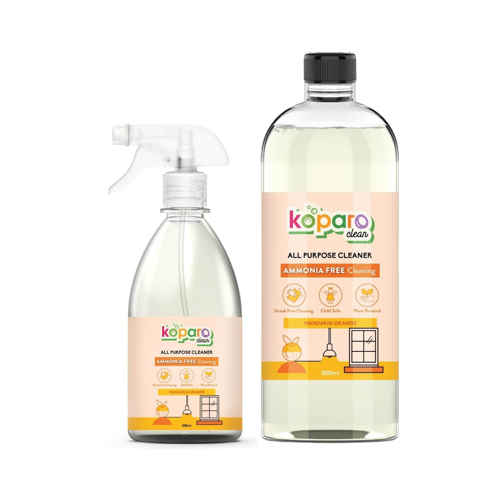 uk61QDm7Cx7jL-1-1.jpg Koparo Clean All Purpose Natural Cleaner Liquid Combo | 1500ml | For Bathroom, Kitchen And Glass | Refreshing Aroma Of Mandarin Orange | Child & Pet Safe | - Fast UK Delivery - Image 1
