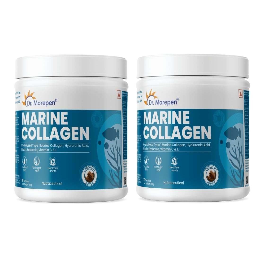 uk61QF8VnTq6L-1-1.jpg DR. MOREPEN Marine Collagen Skin Protein Powder With Hyaluronic Acid, Vitamin C, Sesabania & Biotin For Healthy Skin | Chocolate Flavour | 48 Servings - 250 Pack of 2 - Fast UK Delivery - Image 1