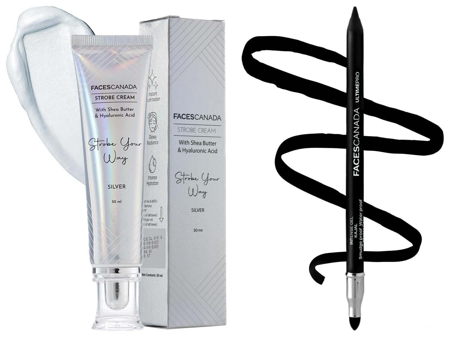 uk61QfWAuDShL-1.jpg FACESCANADA Strobe Cream - Silver 30Ml And Facescanada Ultime Pro Intense Gel Kajal With Smudger & Sharpener - Black,1.2 G - Fast UK Delivery - Image 1