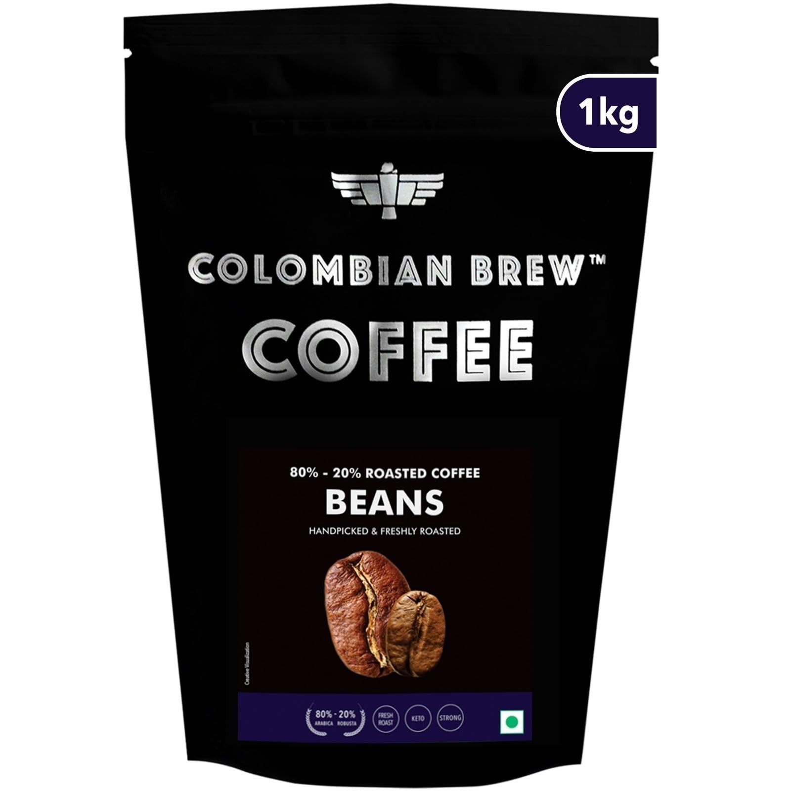 uk61ROZl137eL-1-1.jpg COLOMBIAN BREW COFFEE Colombian Brew 80-20 Arabica Robusta Roasted Coffee Beans 1kg - Fast UK Delivery - Image 1