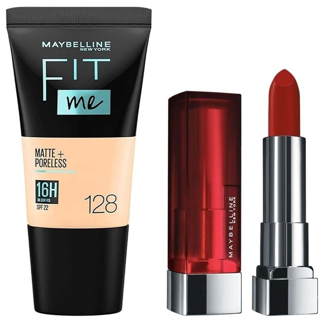 uk61SDB0TbbVL-1.jpg Maybelline New York Matte Lipstick, 677 Noho Amber, 3.9gm & Maybelline New York Liquid Foundation, Matte & Poreless, Full Coverage Blendable Normal to Oily Skin, Fit Me, 128 Warm Nude, 18 ml - Fast UK Delivery - Image 1