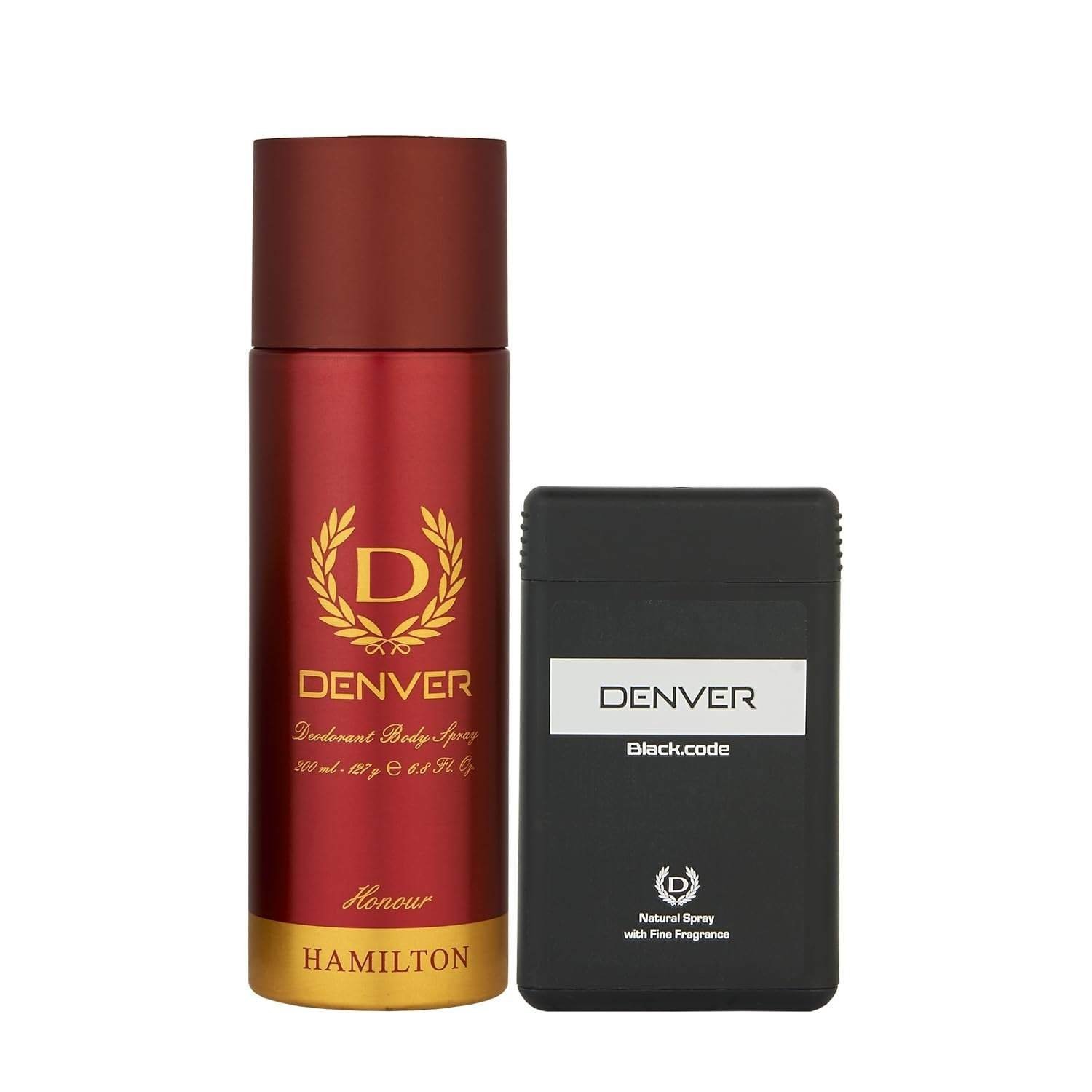 uk61SKzNFwd3L-1-1.jpg DENVER Honour Deo - 200ML & Black Code Pocket Perfume - 18ML (Combo Pack of 2) | Long Lasting Fragrance For Men - Fast UK Delivery - Image 1