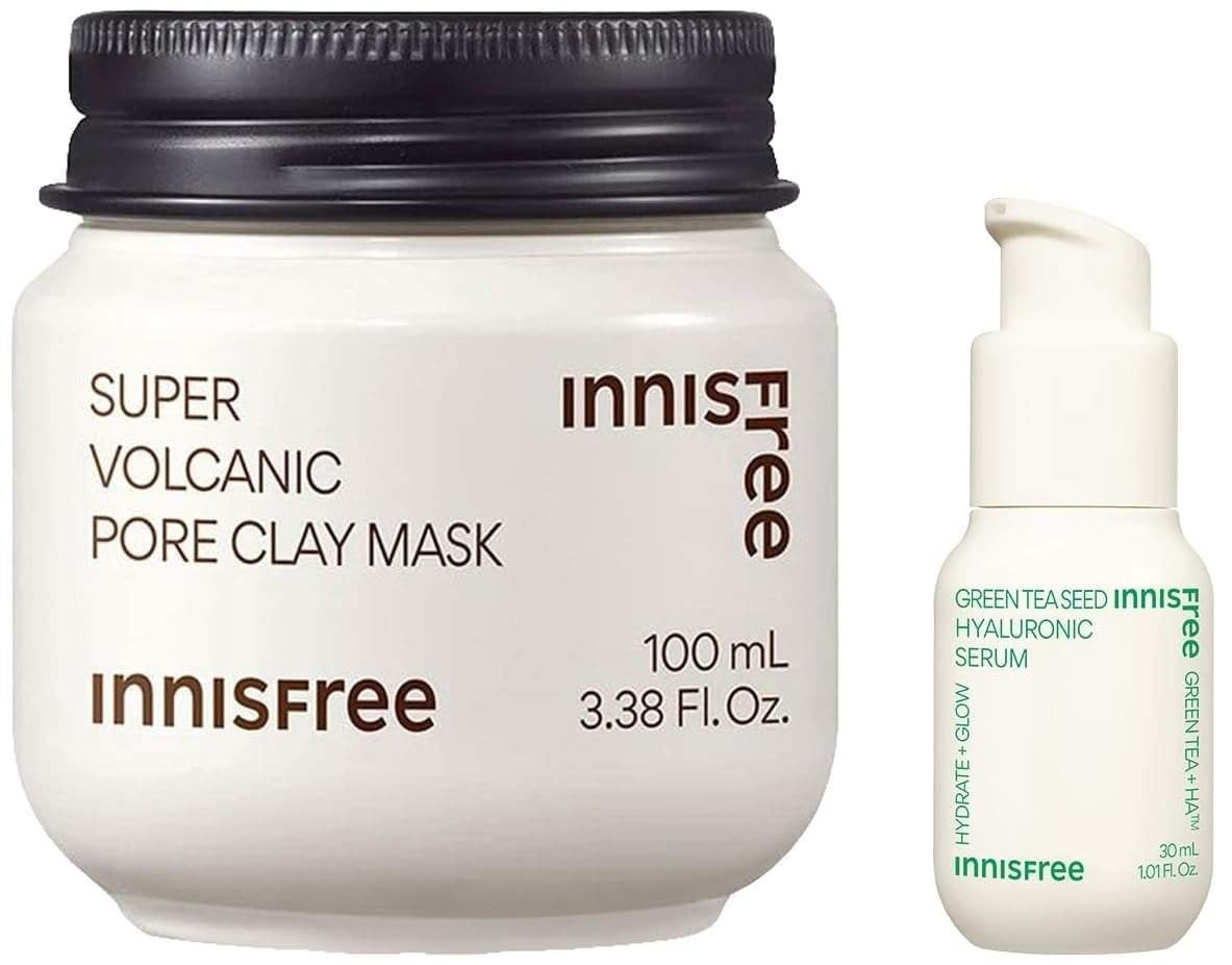 uk61SdL9RWGAL-1.jpg Innisfree Super Volcanic Pore Clay Mask 2X 100ml & Innisfree Green Tea Seed Serum- Mini (30ml) Combo - Fast UK Delivery - Image 1