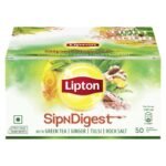 Lipton Sipndigest with Green Tea, Ginger, Tulsi & Rock Salt (Spiced Green Tea Bags), 50 Pcs, 90 Grams - Fast UK Delivery