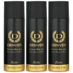 DENVER Hamilton Caliber Deodorant Body Spray - 165ML Each (Pack of 3) | Long Lasting Deodorant for Men - Fast UK Delivery