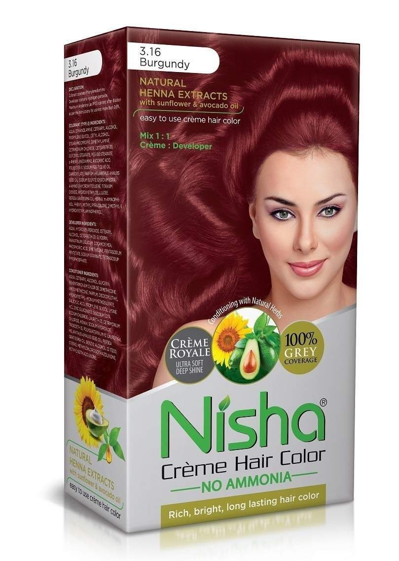uk61Viho3BoEL-1.jpg Nisha Cream Hair Color Burgundy, Permanent Hair Colour for Women Men, No Ammonia, Ultra Soft Deep Shine, 100% Grey Coverage, 3.16 Burgundy Hair Colour 120gm Pack of 1 - Fast UK Delivery - Image 1