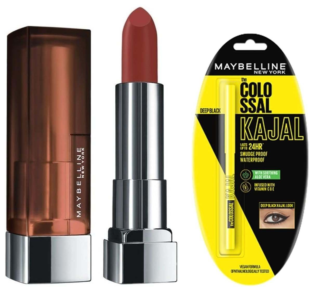 uk61Vl7FRk2TL-1.jpg Maybelline New York Matte Lipstick, Intense Colour, 676 East Village Rose, 3.9g & Maybelline New York Colossal Kajal, Intense Colour, Waterproof, Long lasting 24Hrs Stay, Black, 0.35g - Fast UK Delivery - Image 1