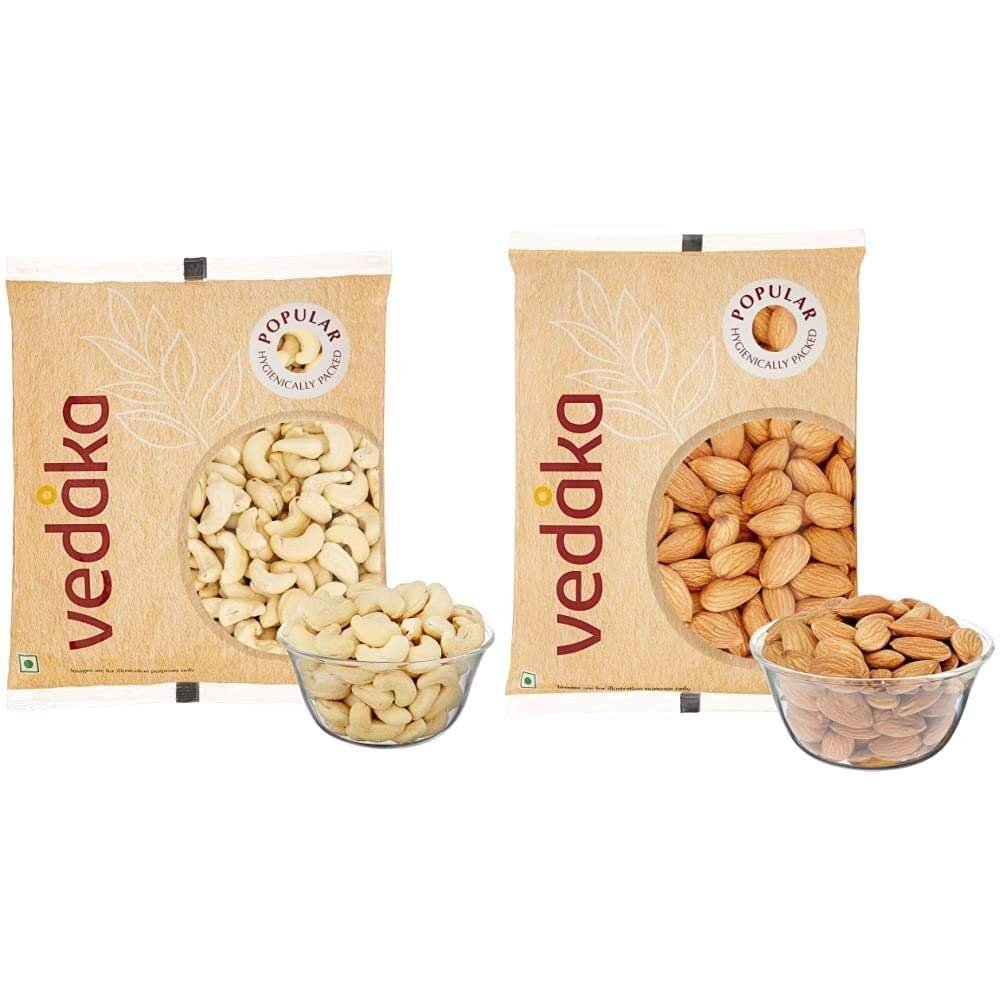 uk61WrP0l0ZpL-1-1.jpg Vedaka Whole Cashews, (200g) With Vedaka Whole Almonds, (200g) - Fast UK Delivery - Image 1