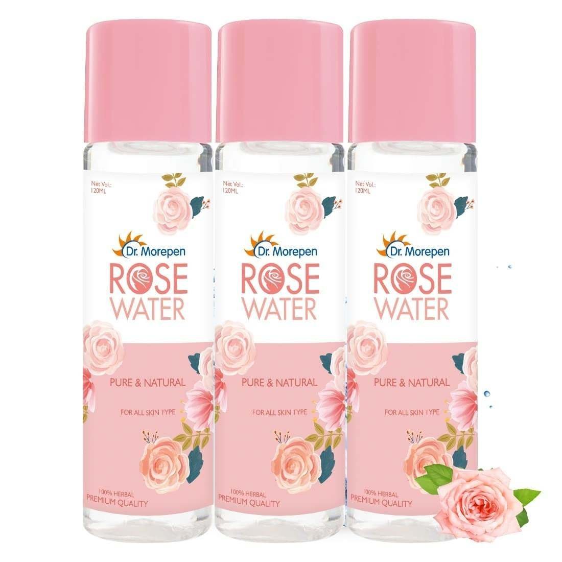 uk61WtljnjUZL-1-1.jpg Dr. Morepen Rose Water - Pure & Natural | 100% Herbal, High in Vitamin A & C, Good For All Skin Types | Pure Rose Water - Pack of 3 (120 ml each) - Image 1