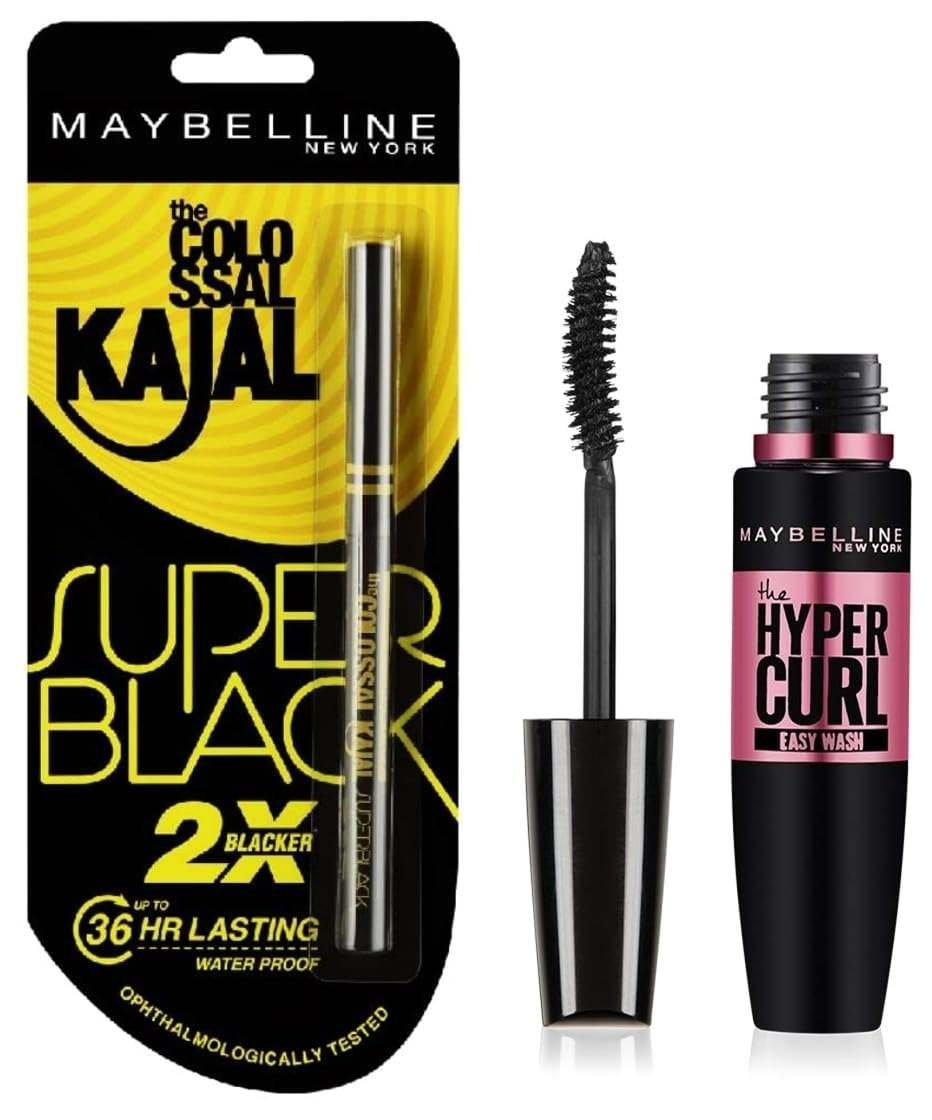 uk61XAxNBacvL-1.jpg Maybelline New York Colossal Kajal, Super Black, 0.35g and Maybelline New York Hypercurl Mascara Washable, Black, 9.2ml - Fast UK Delivery - Image 1