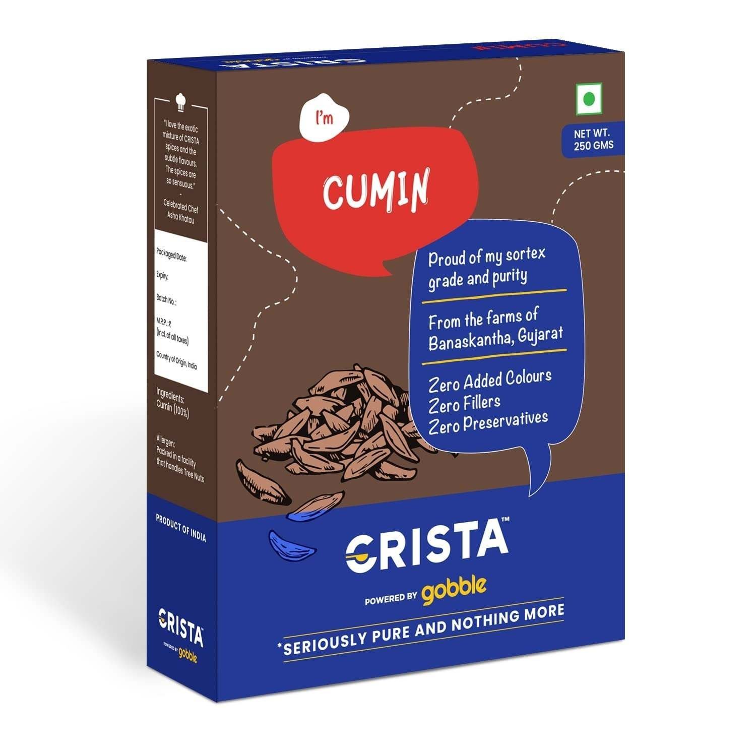 uk61XvZiDmmEL-1-1.jpg CRISTA Cumin Seed, Whole Cumin, Pure Jeera, Zero added Colours, Fillers, Additives & Preservatives Premium Grade Brownish-grey Farm Fresh & Aromatic, 250 gms - Image 1