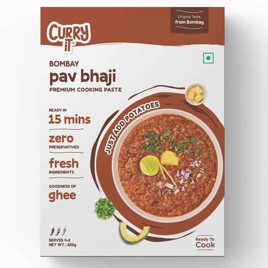 uk61XyCpsHT4L-1-1.jpg CURRYiT Instant Bombay Pav Bhaji Masala Curry Paste | Just Add Aloo (Potato) | Ready in 15-30 Mins | Serves 4-6 | Made with Ghee | No Preservatives | Ready To Cook Indian Masala Gravy | 250g - Fast UK Delivery - Image 1