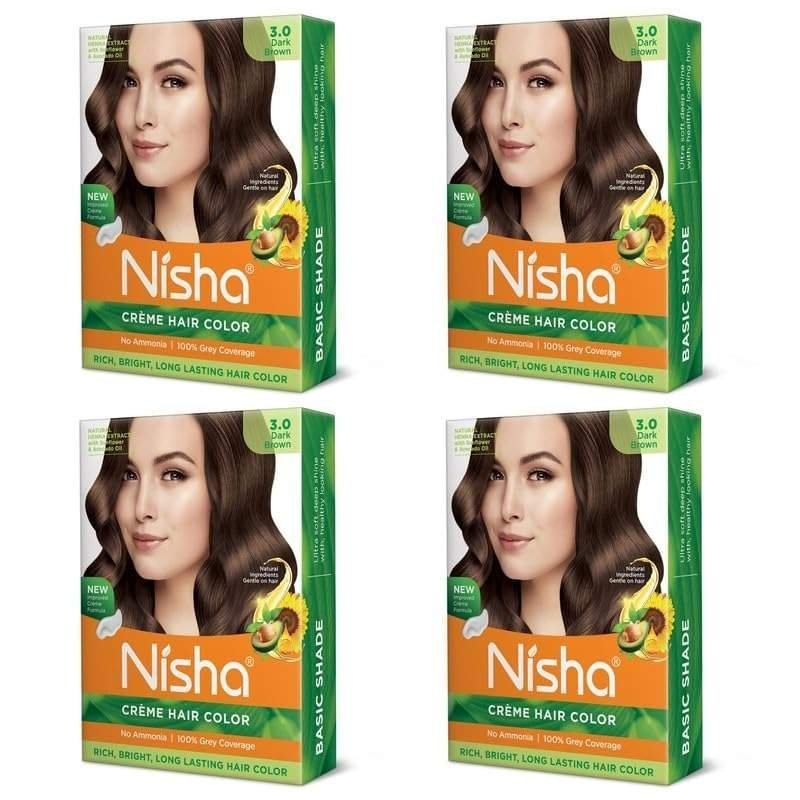uk61Y6Q29mNwL-1.jpg Nisha Cream Hair Color, Permanent Hair Colour Dark Brown, Silky & Shiny 100% Grey Coverage Rich Bright Long Lasting Hair Colouring For Ultra Soft Deep Shine Hair Dye (Pack of 4) - Fast UK Delivery - Image 1