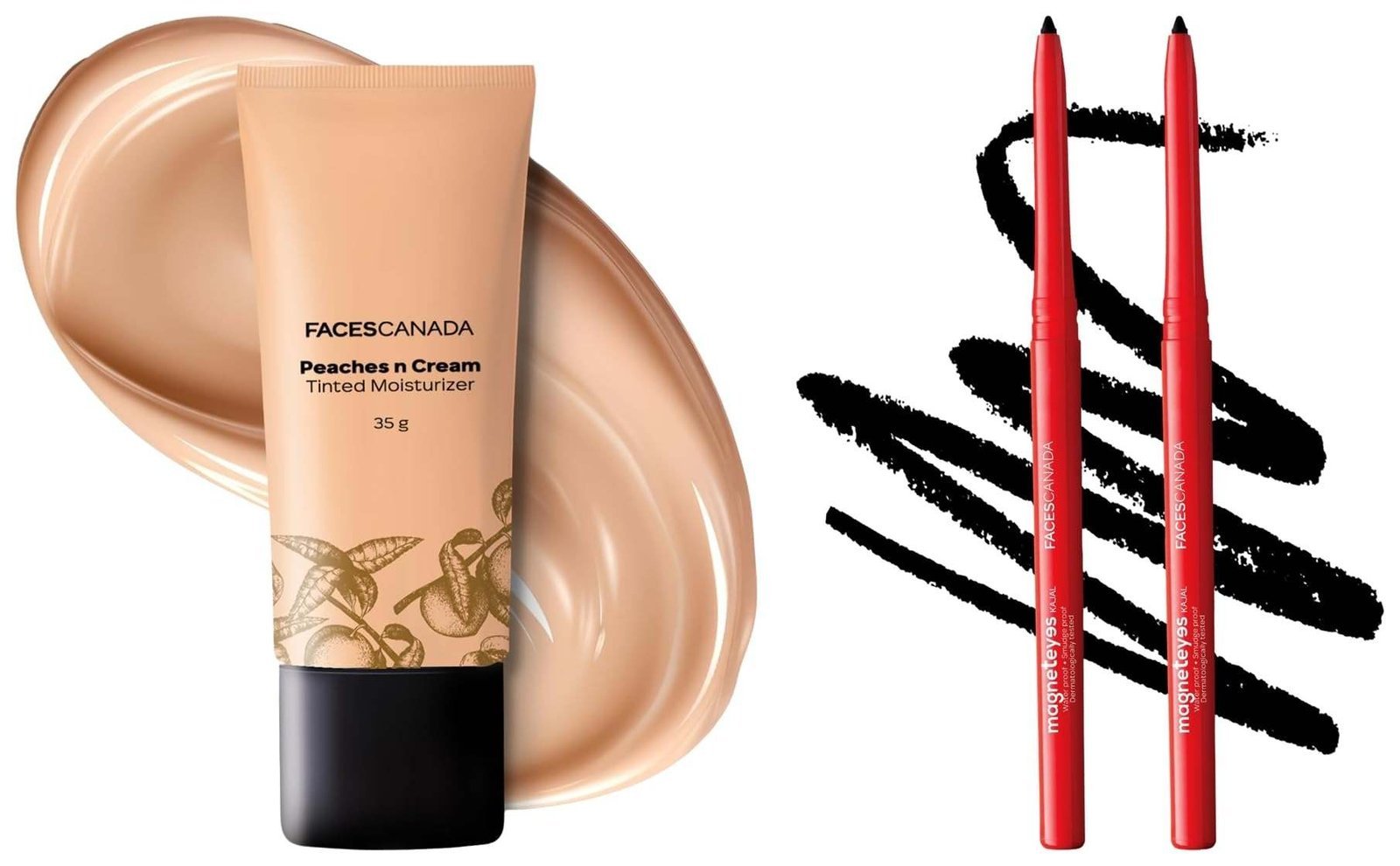 uk61YFqsoS0EL-1.jpg FACESCANADA Peaches N Cream Tinted Moisturizer - Light 01, 35 G And Facescanada Magneteyes Metallic Kajal Pencil - Black,0.35G (Pack Of 2) - Fast UK Delivery - Image 1