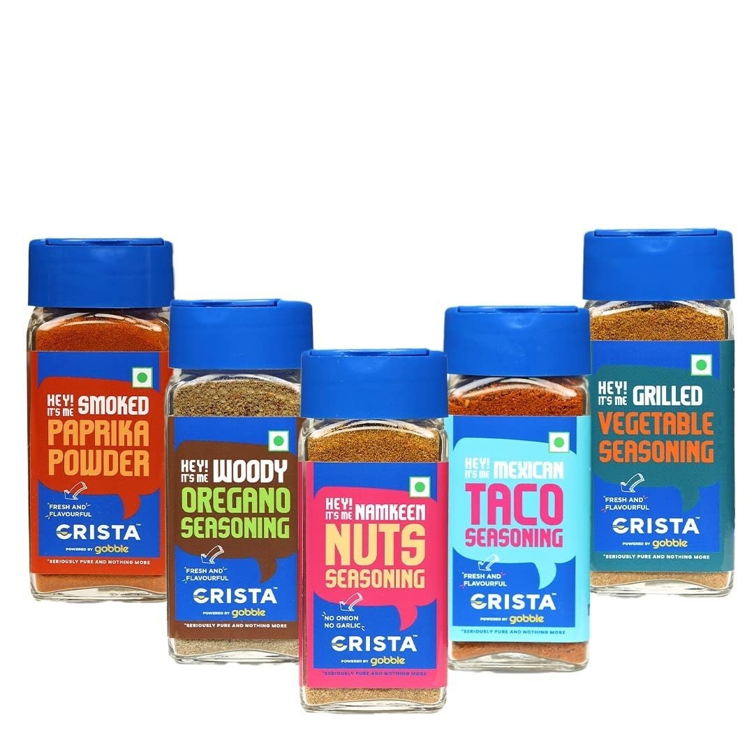 uk61ZT3HgbsQL-1-1.jpg CRISTA International Seasonings Combo - 3 | Paprika Powder x 1, 45 gms | Taco Seasoning x 1, 45 gms | Oregano Seasoning x 1, 50 gms | Grilled Veg Seasoning, 50 gms | Nuts Seasoning 50 gm | Pack of 5 - Image 1