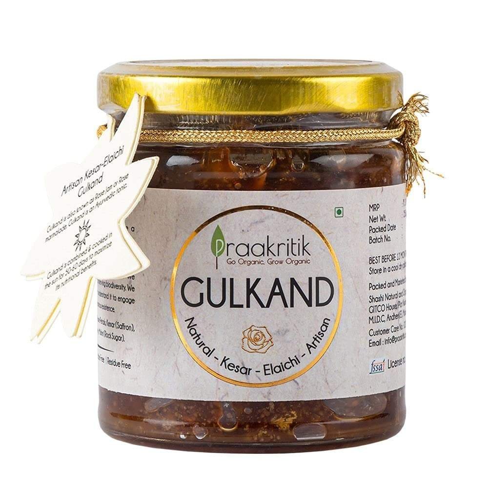 uk61aBL6w2vrS-1.jpg Praakritik Gulkand Natural - Kesar - Elaichi - Artisan Flavour, Organic, Pure Vegetarian, Rich in Calcium and Antioxidants, 250 Grams - Fast UK Delivery - Image 1