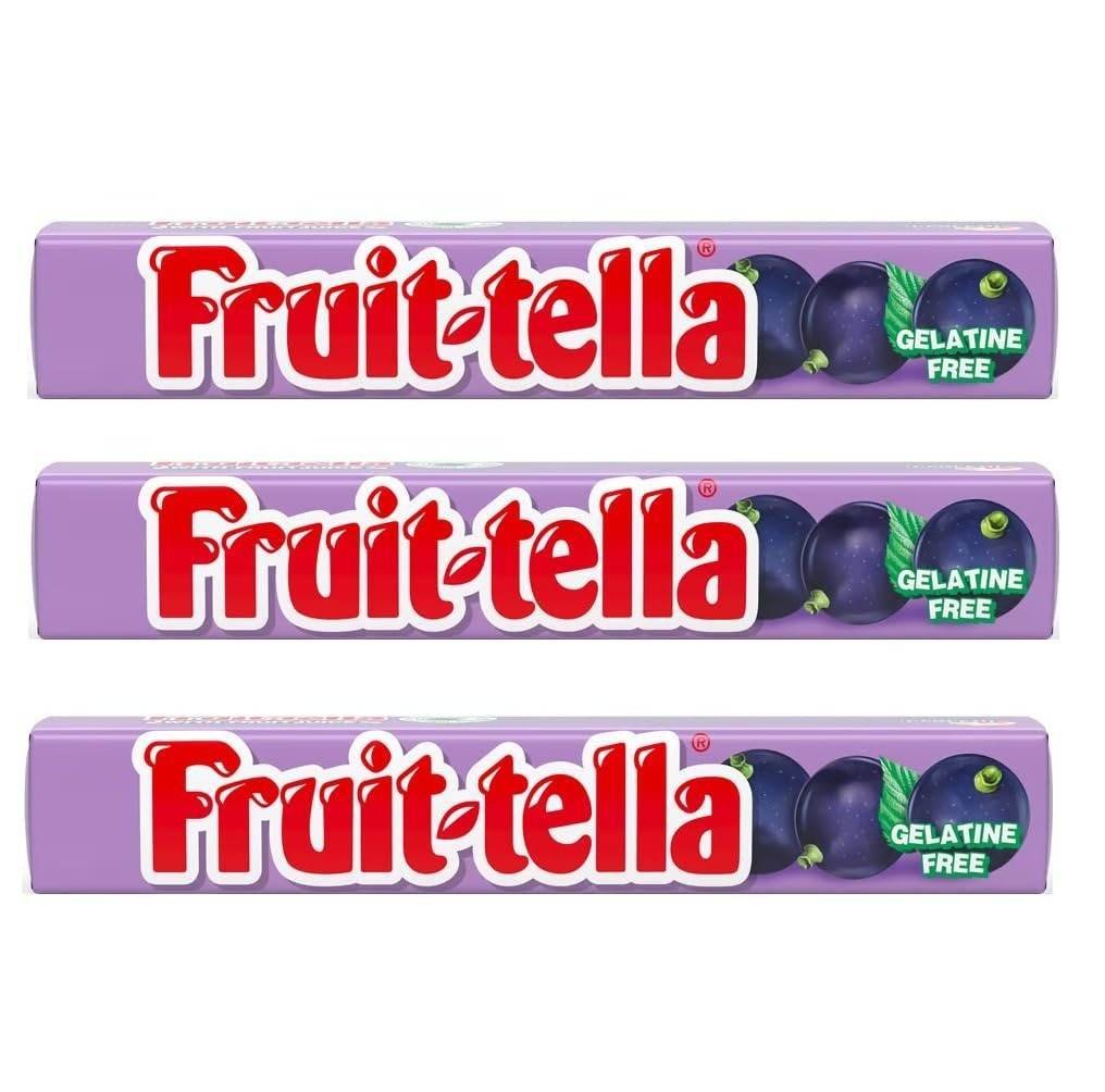 uk61bwPZ01RfL-1-1.jpg Fruit-Tella Blackcurrent Flavour Chewy Toffee Stick (3 x 32.4g) - Fast UK Delivery - Image 1
