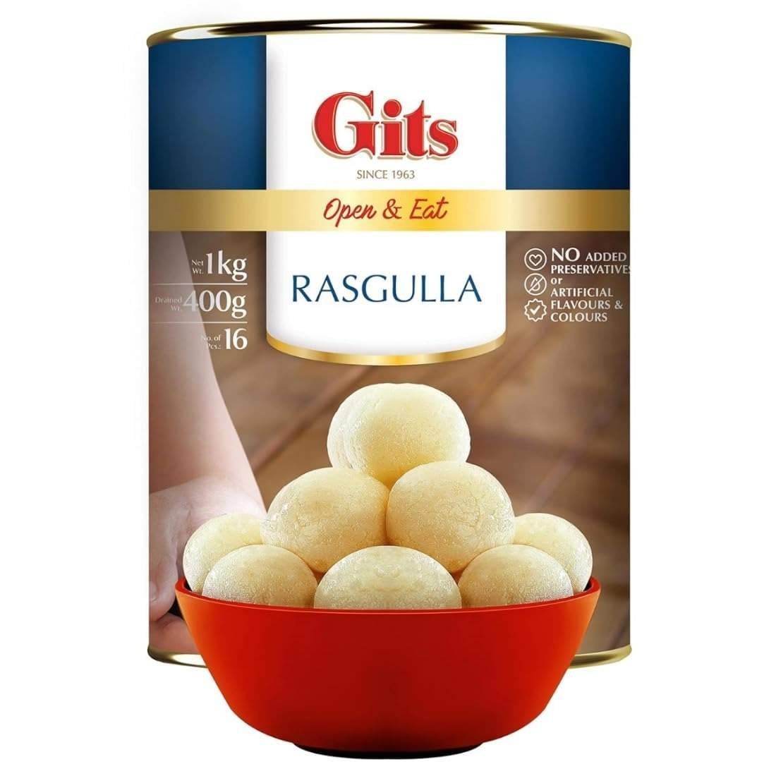 uk61cjbgXUGjL-1.jpg Gits Open & Eat Rasgulla Tin, 16 Pieces per Can, Mouth-Watering Indian Mithai, 1Kg - Fast UK Delivery - Image 1