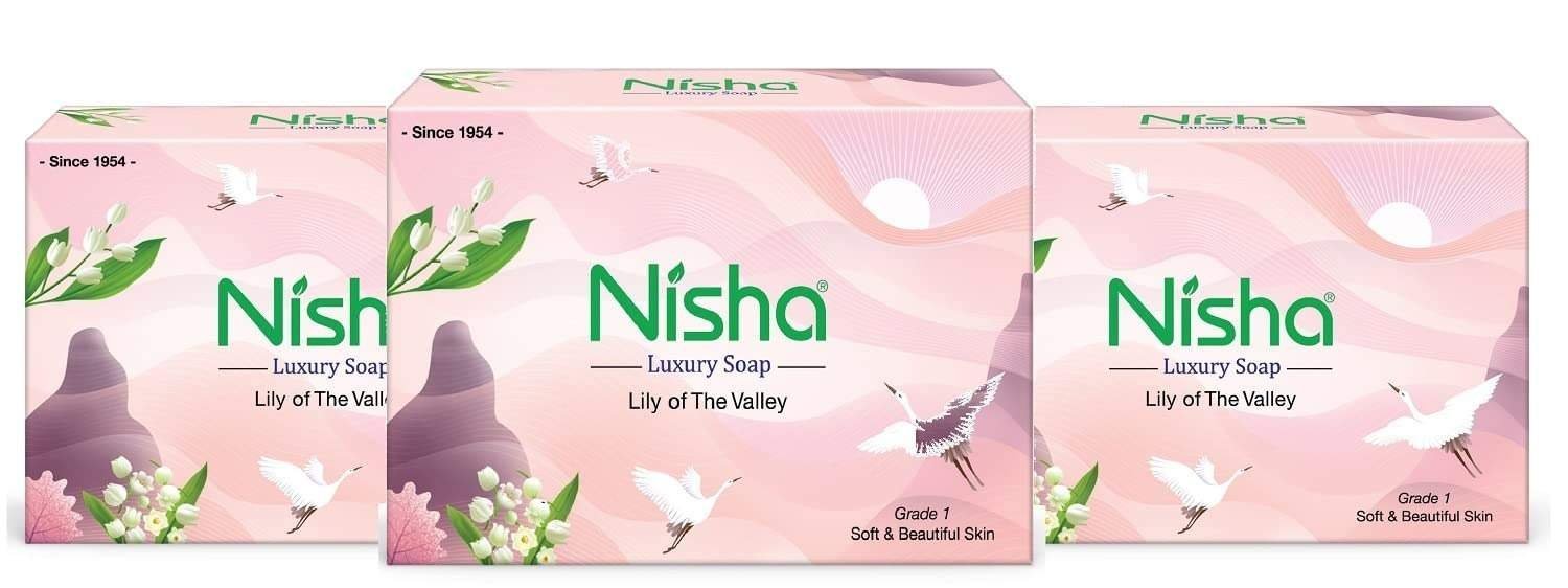uk61clY2Oss5L-1.jpg Nisha Luxury Soap Bar Lily of The Valley for Soft & Beautiful Skin 100g (Pack of 3) White - Fast UK Delivery - Image 1