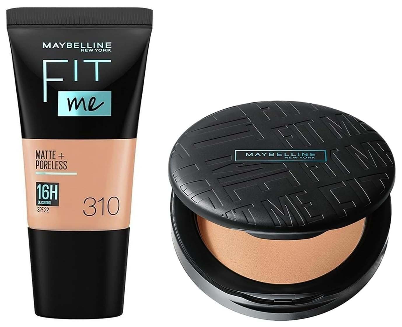 uk61dXzpnjPpL-1.jpg Maybelline New York Liquid Full Coverage Foundation For Oily Skin oil, Matte & Poreless, Fit Me, 310 Sun Beige & New York Compact Powder, Fit Me, 310 Sun Beige, 8G, Pack Of 1 - Fast UK Delivery - Image 1