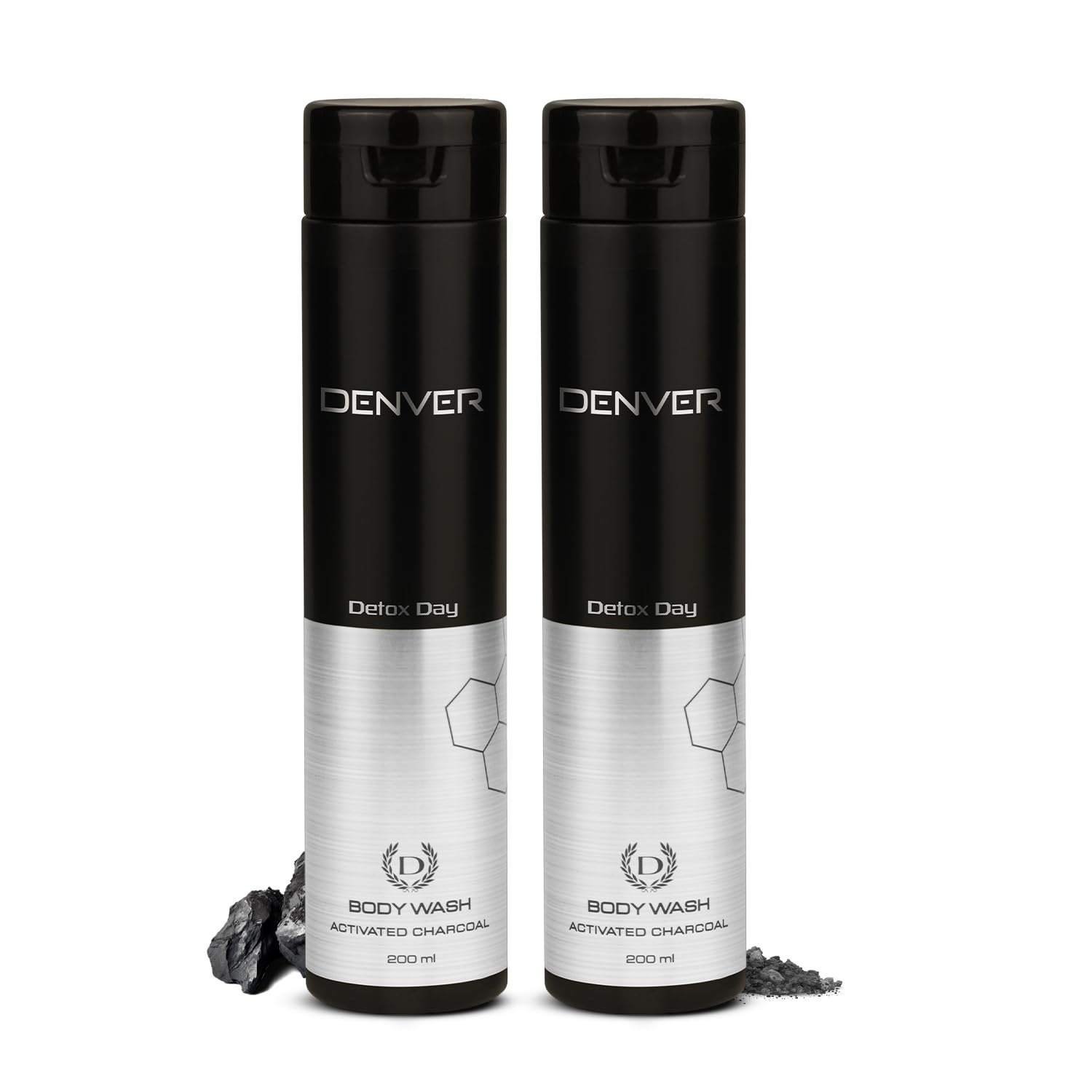 uk61dgHicBhXL-1-1.jpg DENVER Detox Day Activated Charcoal Body Wash - 200ML Each (Combo Pack of 2) | Germ Protection & Deep Cleansing Shower Gel for Men | Remove Impurities & Dust Detox Formula Bath Gel - Fast UK Delivery - Image 1