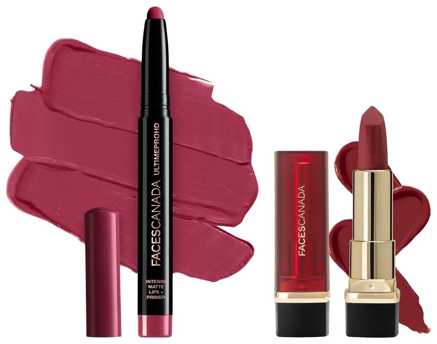 uk61eXRIuAktL-1.jpg FACESCANADA Ultime Pro Hd Intense Matte Lipstick + Primer - Bold Wine (Maroon), 1.4G & Faces Canada Comfy Matte Creme Lipstick - Raise The Roof 01, 4.2G | 8Hr Long Stay | - Fast UK Delivery - Image 1