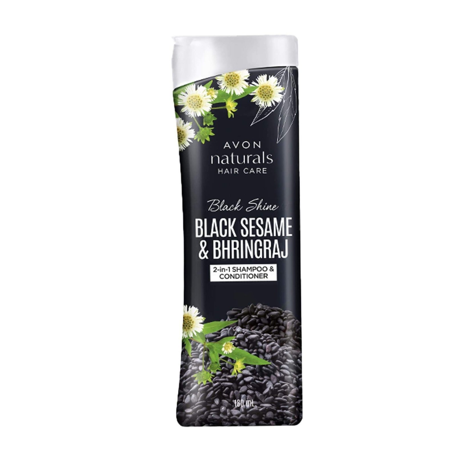 uk61f8r74muEL-1-1.jpg Avon Natural Black Shine Bhringraj 2-in-1 Shampoo & Conditioner I Softens and Smoothens Hair I 180 ml - Fast UK Delivery - Image 1