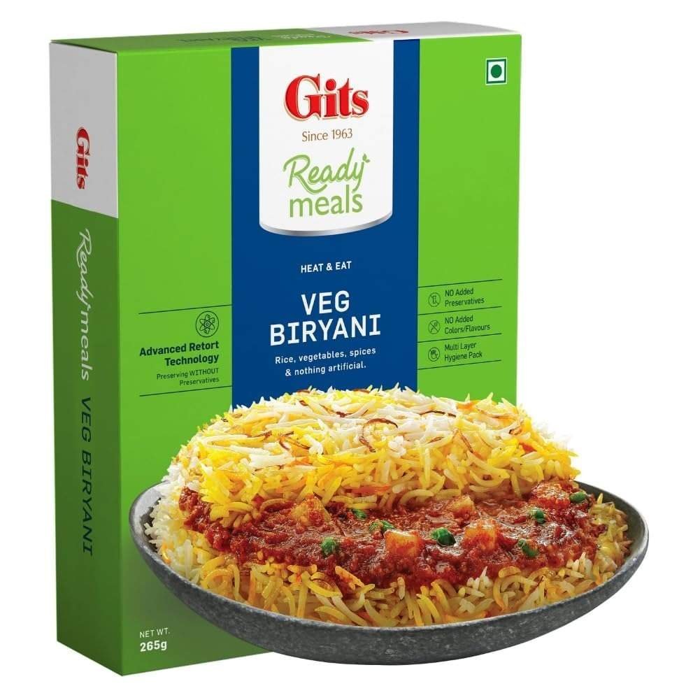 uk61g15dMR81L-1.jpg Gits Ready to Eat Veg Biryani, Layered Rice Dish, Pure Veg, Heat and Eat, Microwaveable, 265g - Fast UK Delivery - Image 1