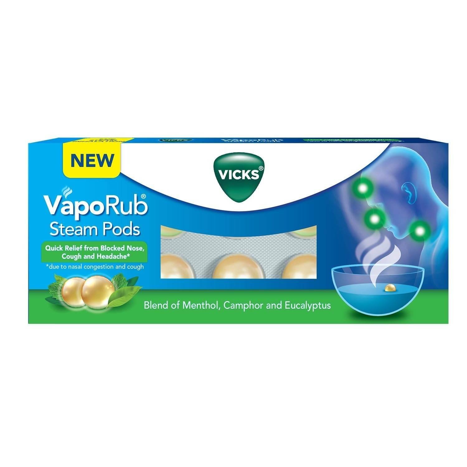 uk61g8lD4Bw6L-1-1.jpg Vicks VapoRub SteamPods 10s, For Steam Inhalation, Quick relief from blocked nose, sinus congestion, headache, and cough due to cold. - Fast UK Delivery - Image 1