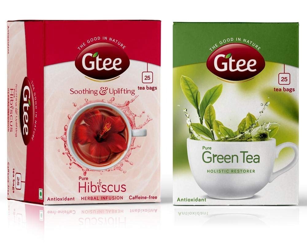uk61gqohjwAL-1.jpg GTEE Green Tea Bags - Regular & Hibiscus Tea Bags, 25 Tea bags (Pack of 2) - Fast UK Delivery - Image 1