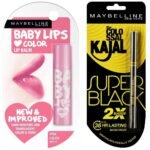 Maybelline New York Colossal Kajal, Super Black, 0.35g And Baby Lips Lip Balm, Translucent Finish - Pink Lolita, 4g - Fast UK Delivery