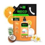 Beco Natural Dishwash Liquid-2Litres Refill Pack |Orange Citrus Freshness| 100% Ecofriendly-Tough Grease removal Antibac formula| Leaves No residue, Baby & Pet Safe - Fast UK Delivery