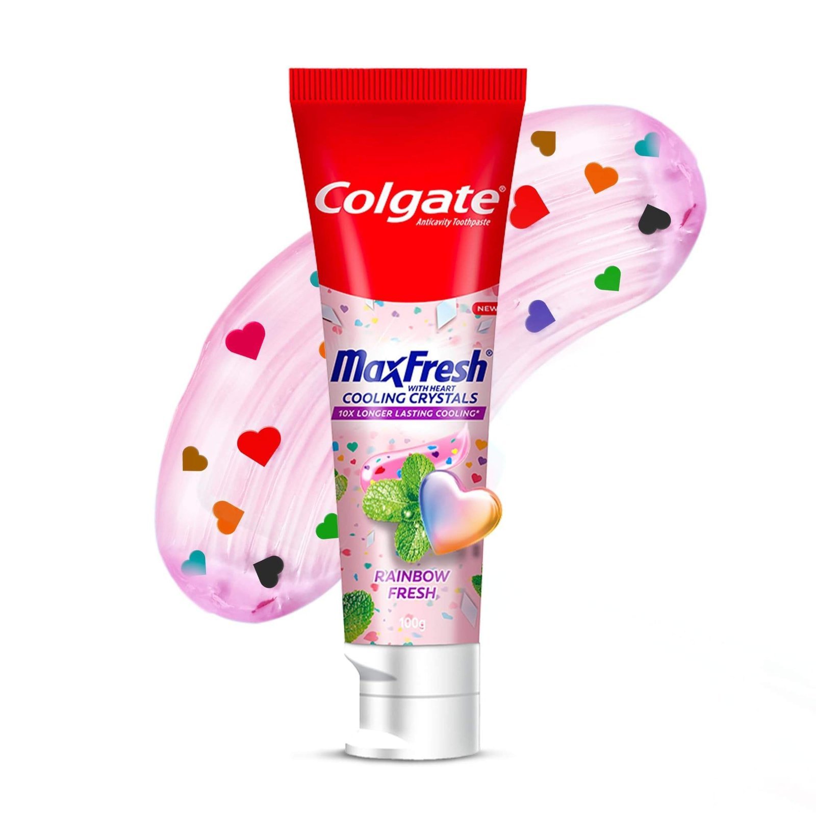 uk61h10OCtFFL-1.jpg Colgate MaxFresh Rainbow Fresh Gel Toothpaste, with Heart Shaped Cooling Crystals, Triple Mint Flavour, and Ultrafreeze Technology for Intense Freshness, 100g - Fast UK Delivery - Image 1