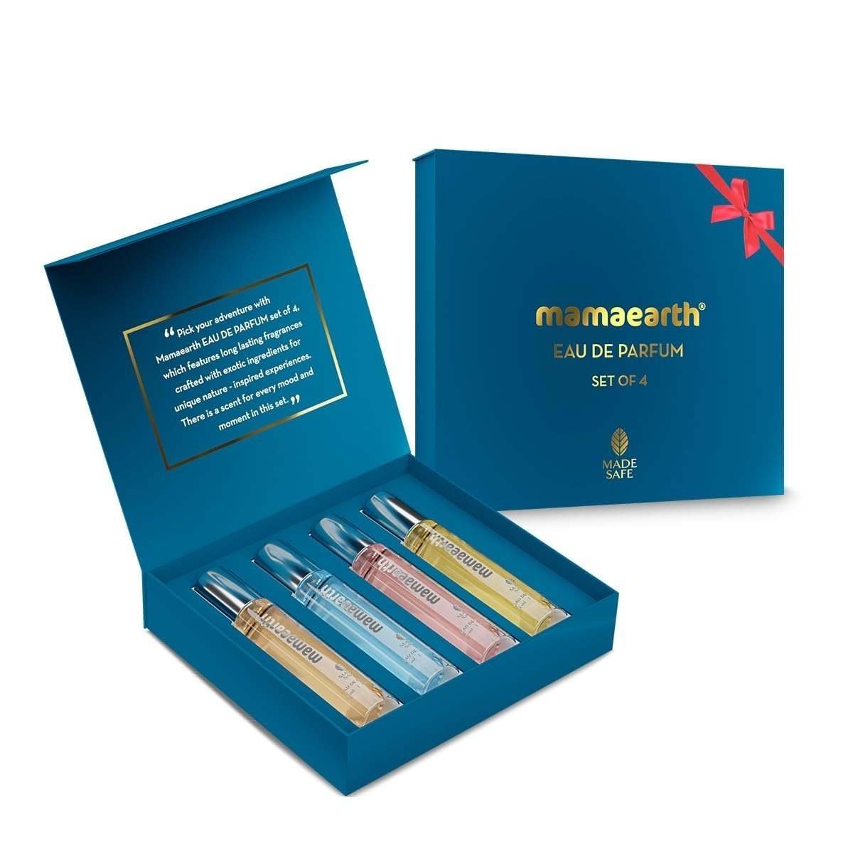 uk61h1PwoV5QL-1.jpg Mamaearth Perfume Gift Set for Men & Women | Made Safe Approved | Travel-Friendly Pack | Premium & Long-Lasting Fragrances | Blend of Exotic Ingredients | Gifting For Valentine's Day, Birthday, Anniversary & Special Occasions | Premium Gift Pack | 15 ml x 4 - Fast UK Delivery - Image 1