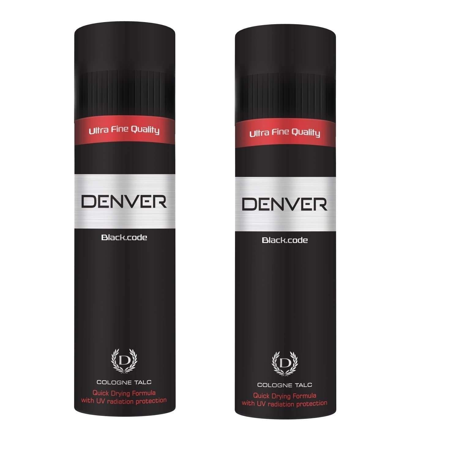 uk61j7GroH7ZL-1-1.jpg DENVER Black Code Talcum Powder 300GM Each - (Pack of 2) | Scented Talc for Men - Fast UK Delivery - Image 1