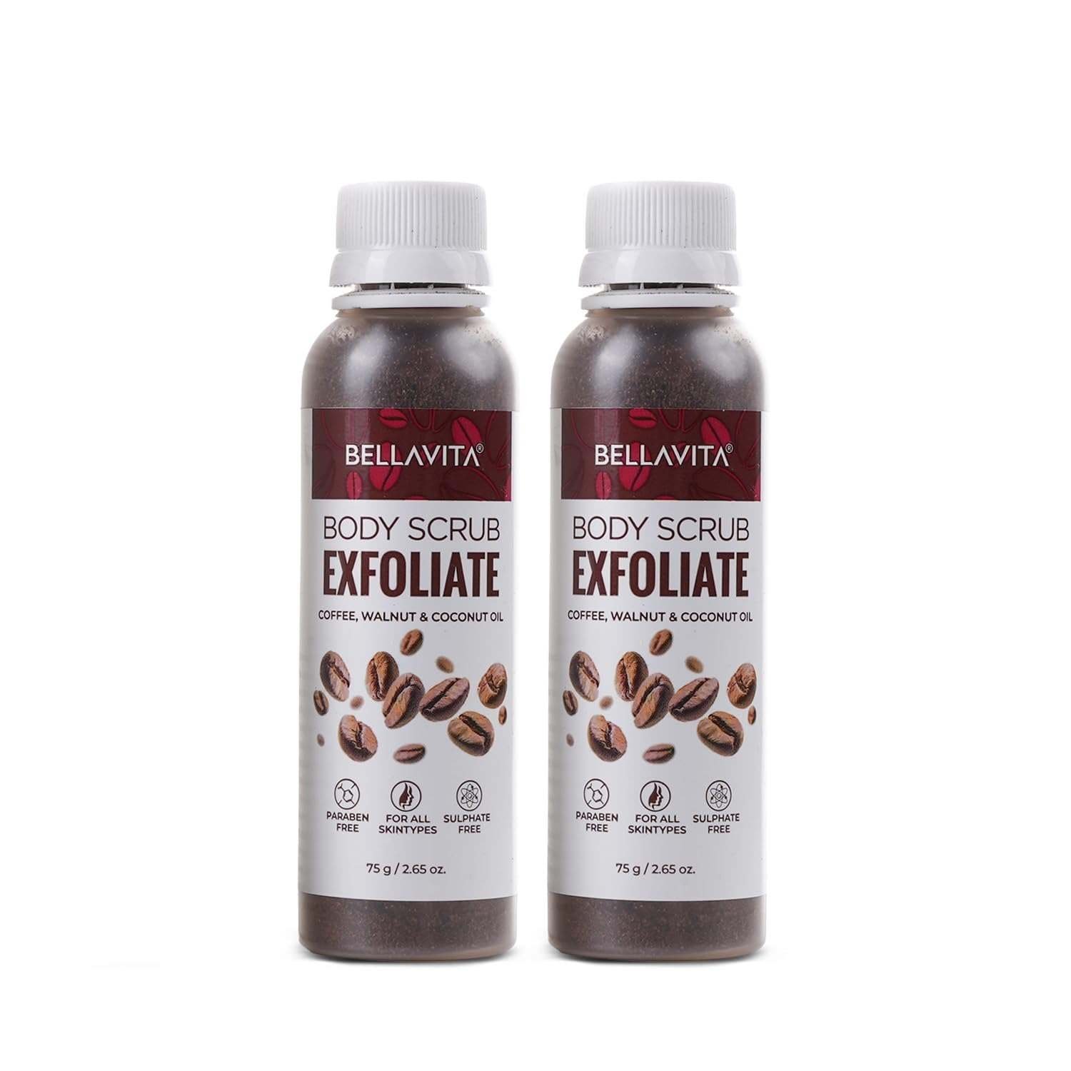 uk61jjWDyx6L-1.jpg Bella Vita Organic Exfoliate Coffee Scrub For Face & Body, Blackhead Remover, De Tan Removal Ayurveda, Dirt Removal From Neck, Knees, Elbows, Arms, Pack of 2 (75 gm Each) - Fast UK Delivery - Image 1